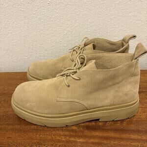 ZARA Chukka Boots Mens Size 12 EU 46 Tan Suede Lace Up Desert Chunky Sole